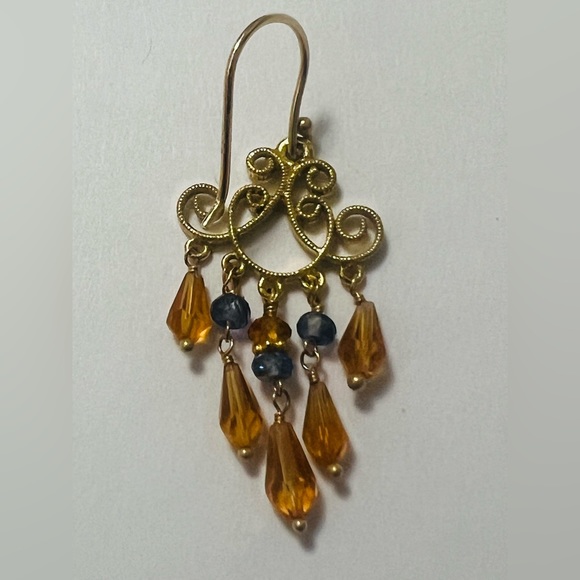 14k YG Chandelier Earrings - Citrine & Sapphire - Picture 5 of 6